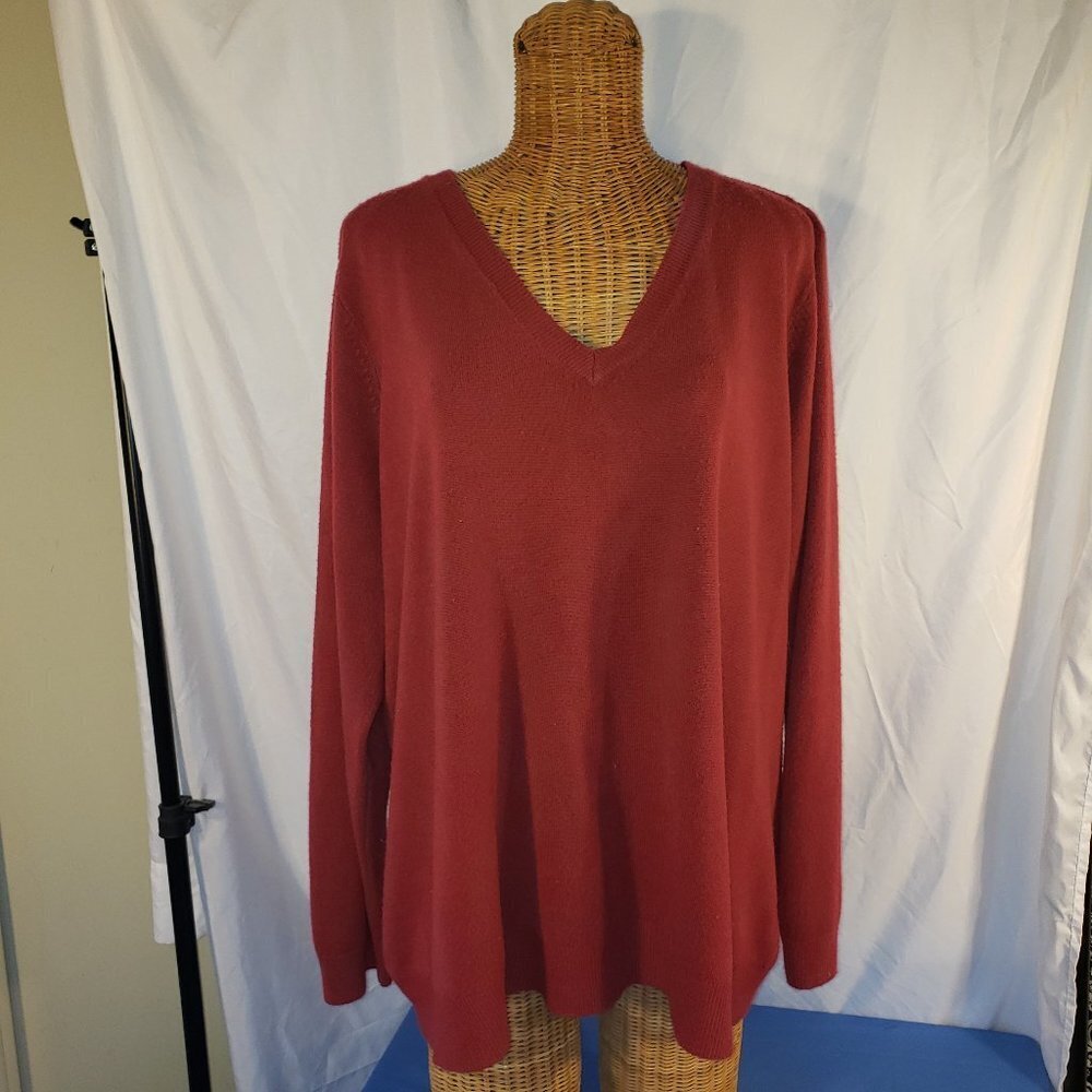 Women's Red BASIC EDITIONS V-Neck Pullover Sweater - 3X